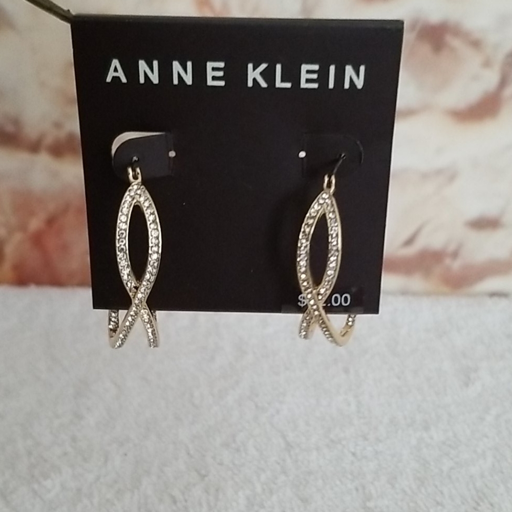 New Anne Klein Crystal X Hoop Earrings